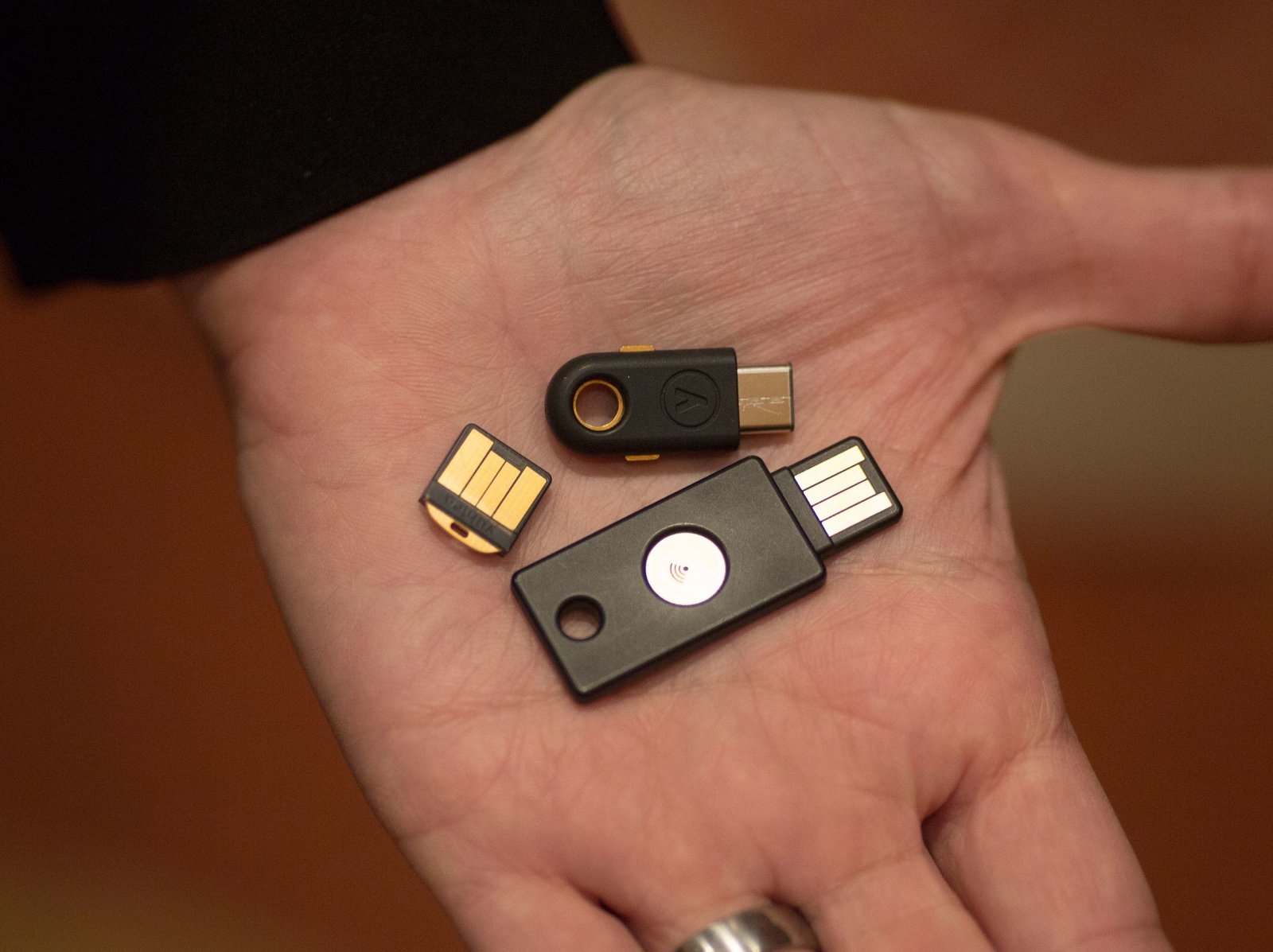 Yubico security keys are shown at ShowStoppers during the 2017 Consumer Electronic Show (CES) in Las Vegas, Nevada on January 5, 2017. / AFP / DAVID MCNEW (Photo credit should read DAVID MCNEW/AFP/Getty Images)