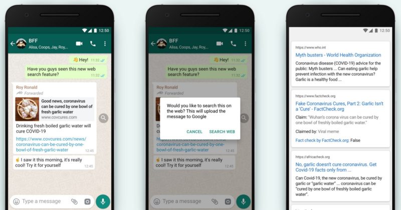 WhatsApp добавя инструмент за търсене, за да позволи на потребителите да проверяват дали препратеното съобщение е фалшива новина